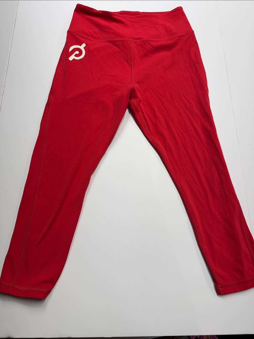 Peloton Red Cropped Performance Leggings with White Logo